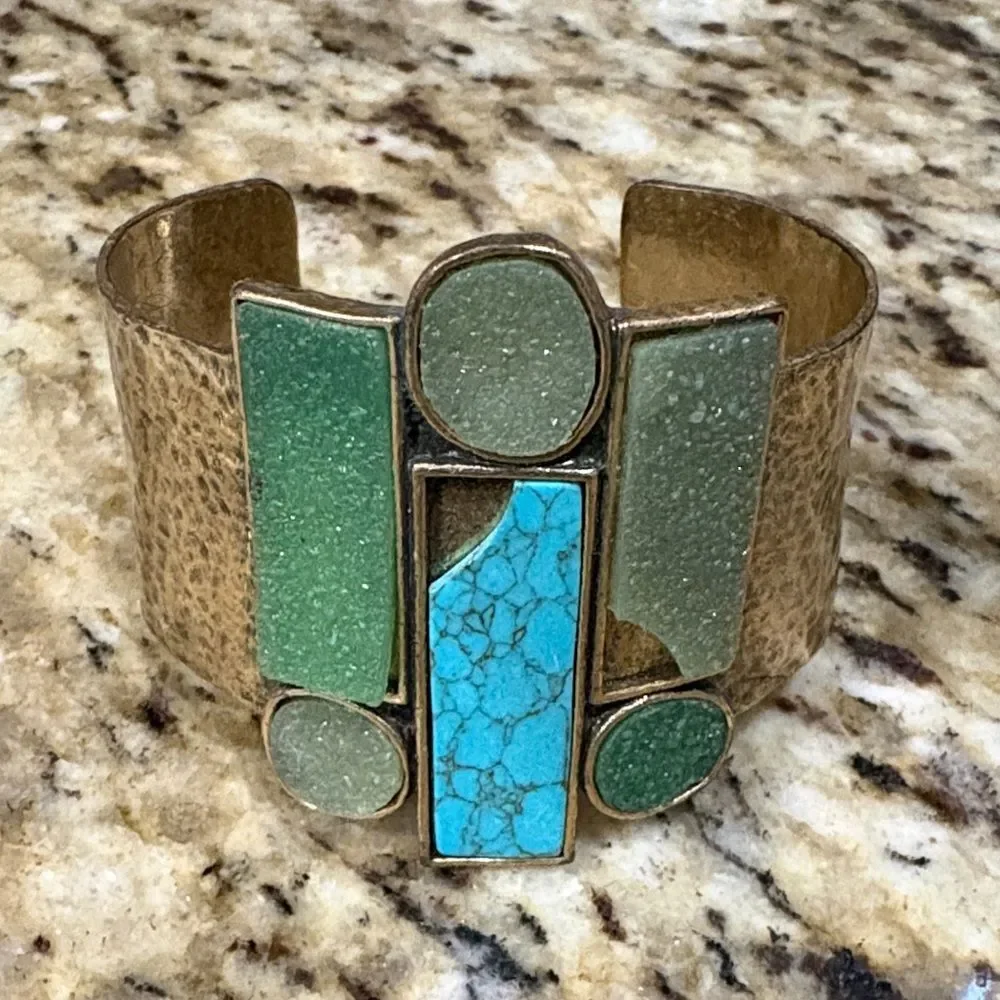 Lucky Brand Gold Cuff with Turquoise and Green Accents